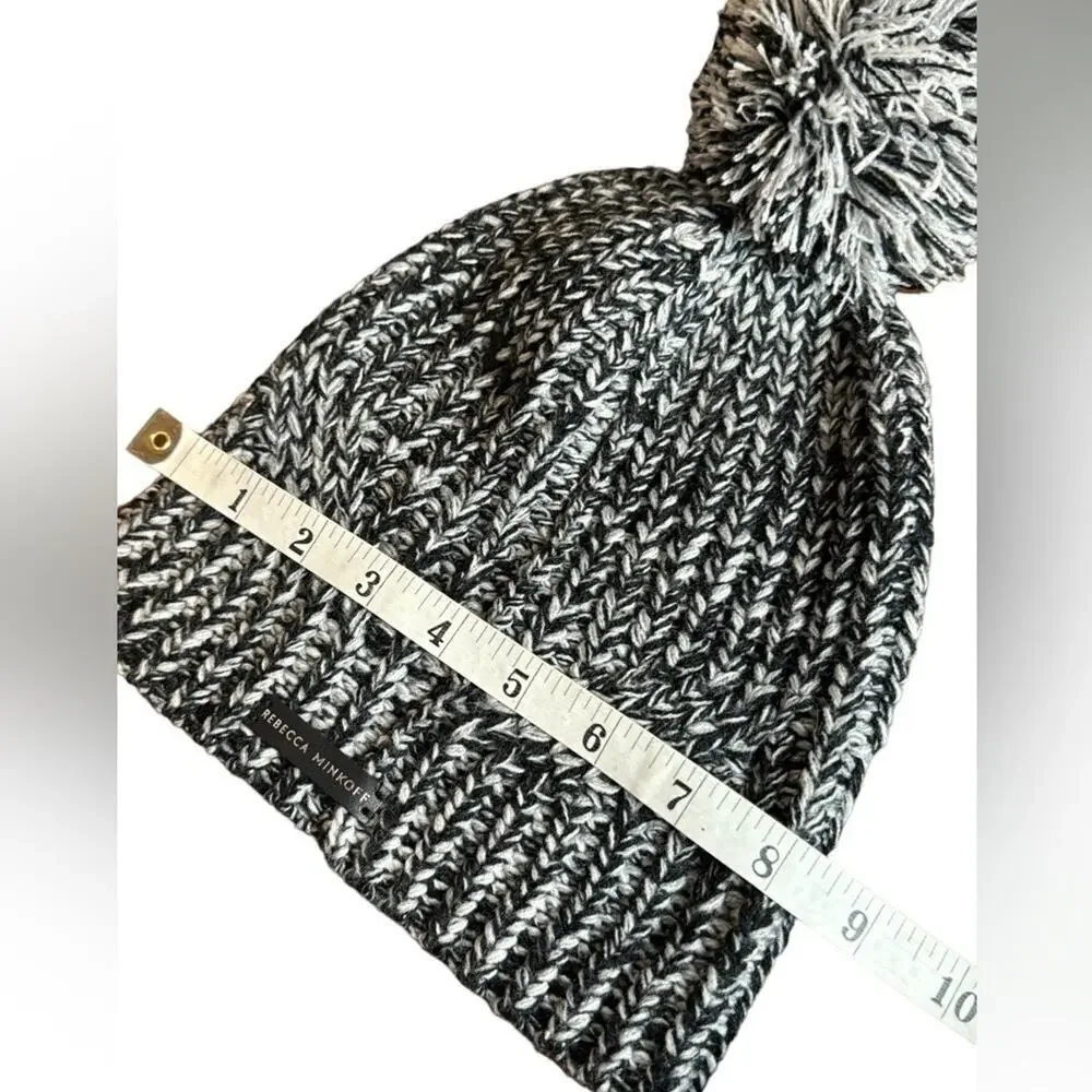 Rebecca Minkoff Black & White Marled Knit Pom Beanie One Size